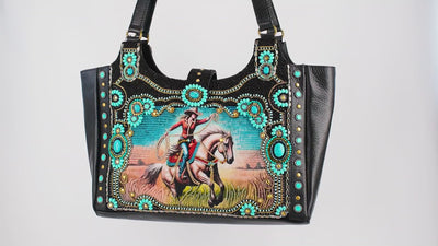 Cowgirl Beaded Leather Tote Handbag Video