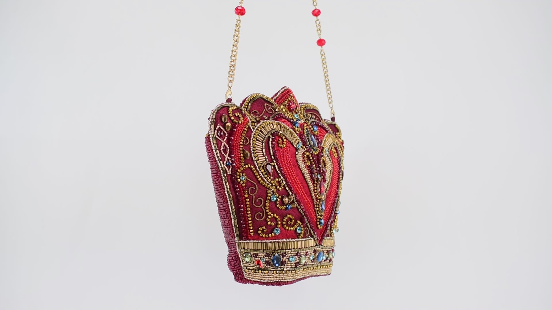 Crimson Queen Red and Gold Crown Beaded Handbag