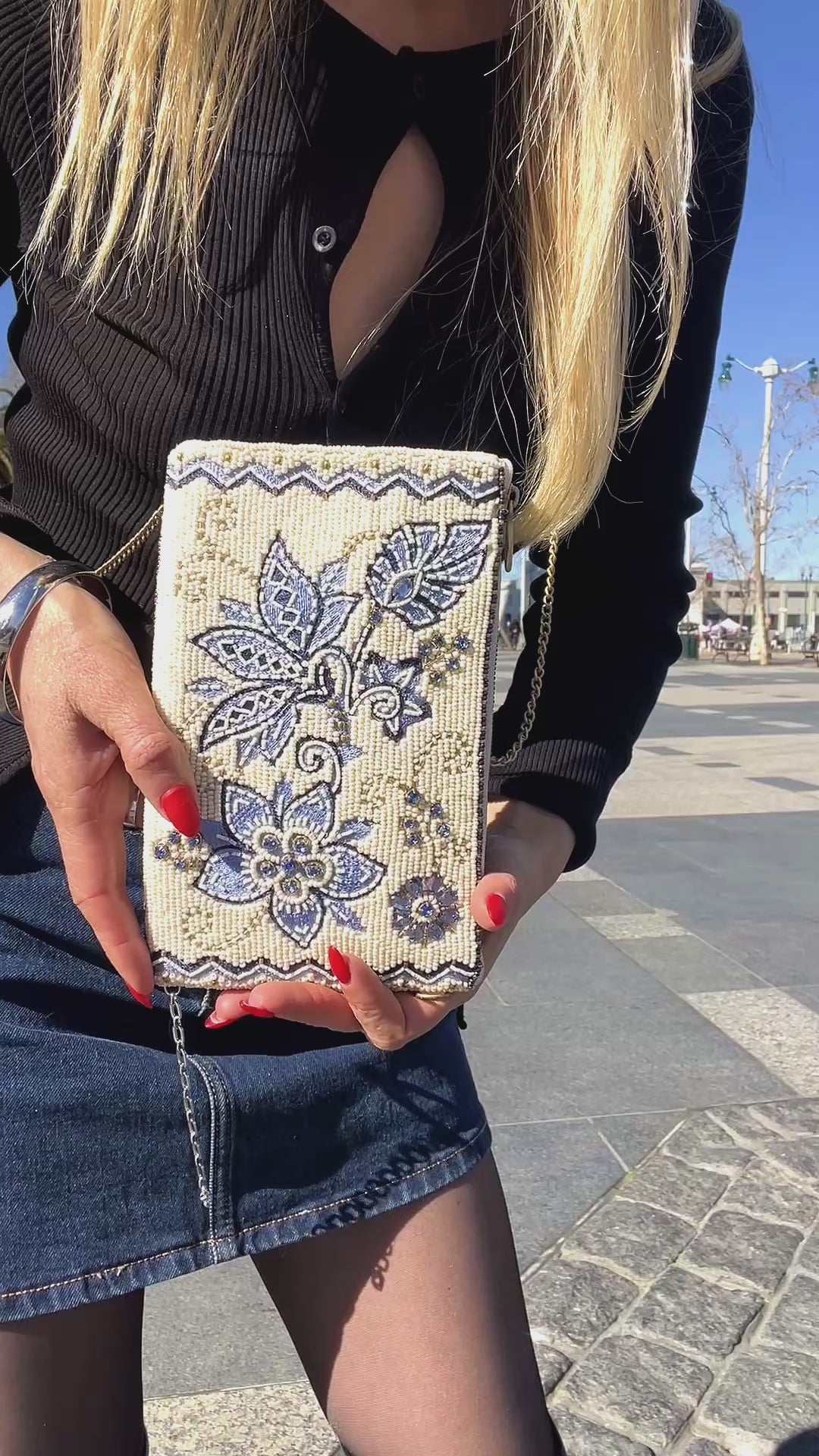 Easy Street Beaded Floral Crossbody Phone Bag - Mary Frances