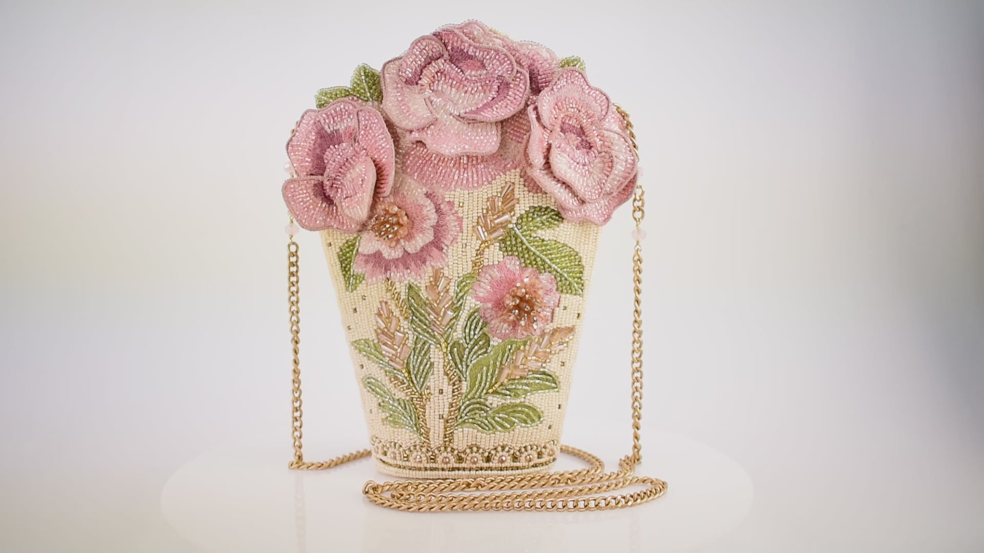 Sweet Pink Floral Bouquet Beaded Crossbody Handbag