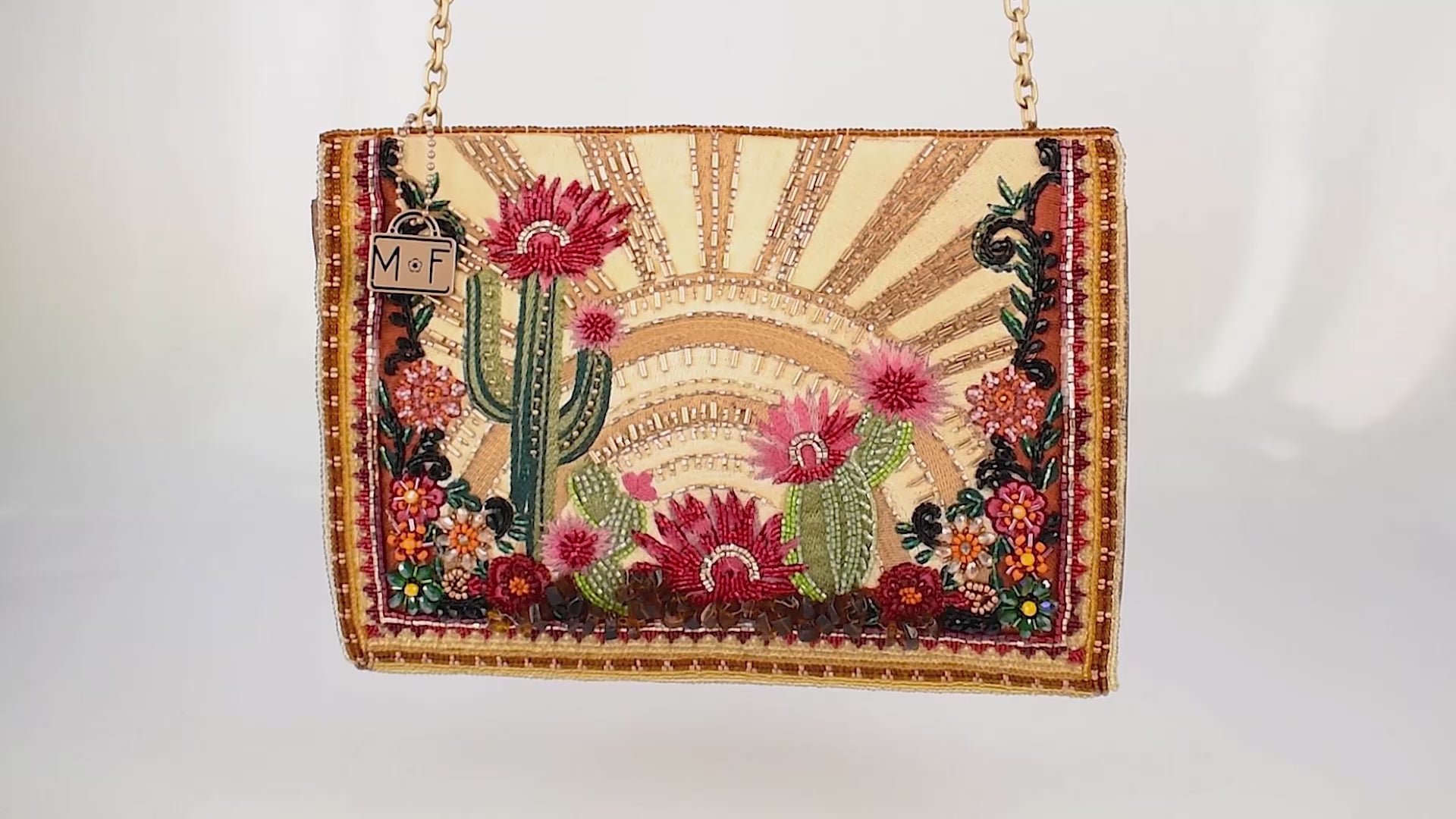 Desert Sunrise Beaded & Embroidered Crossbody Clutch Handbag
