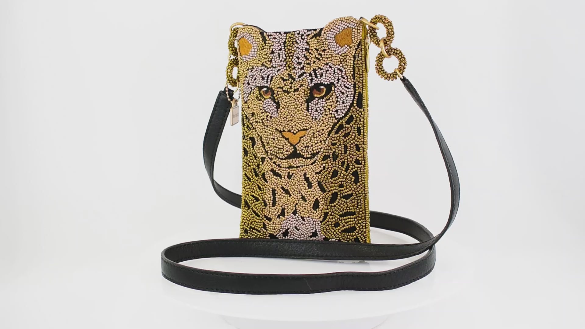Gone Wild Beaded Leopard Crossbody Phone Bag - Mary Frances