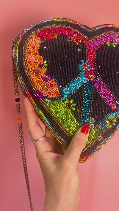 Peace Out Beaded Crossbody Handbag