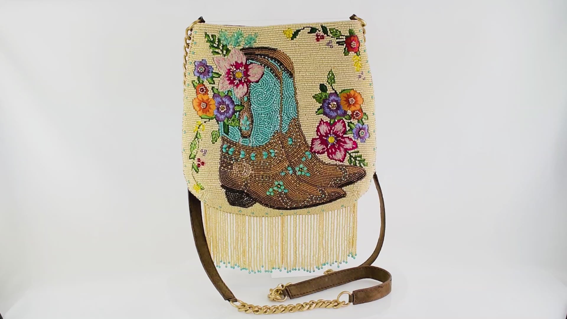 Line Dance Beaded Western Cowgirl Boots Crossbody Handbag