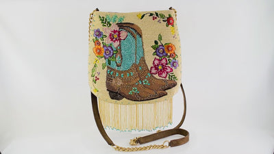 Line Dance Beaded Crossbody Handbag