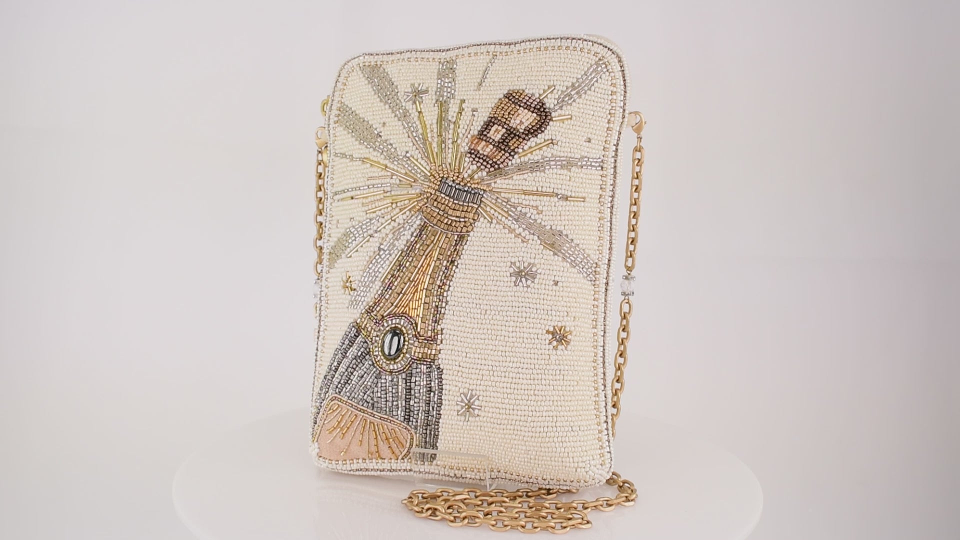 Bubbles & Bliss Champagne Pop Beaded Crossbody Handbag