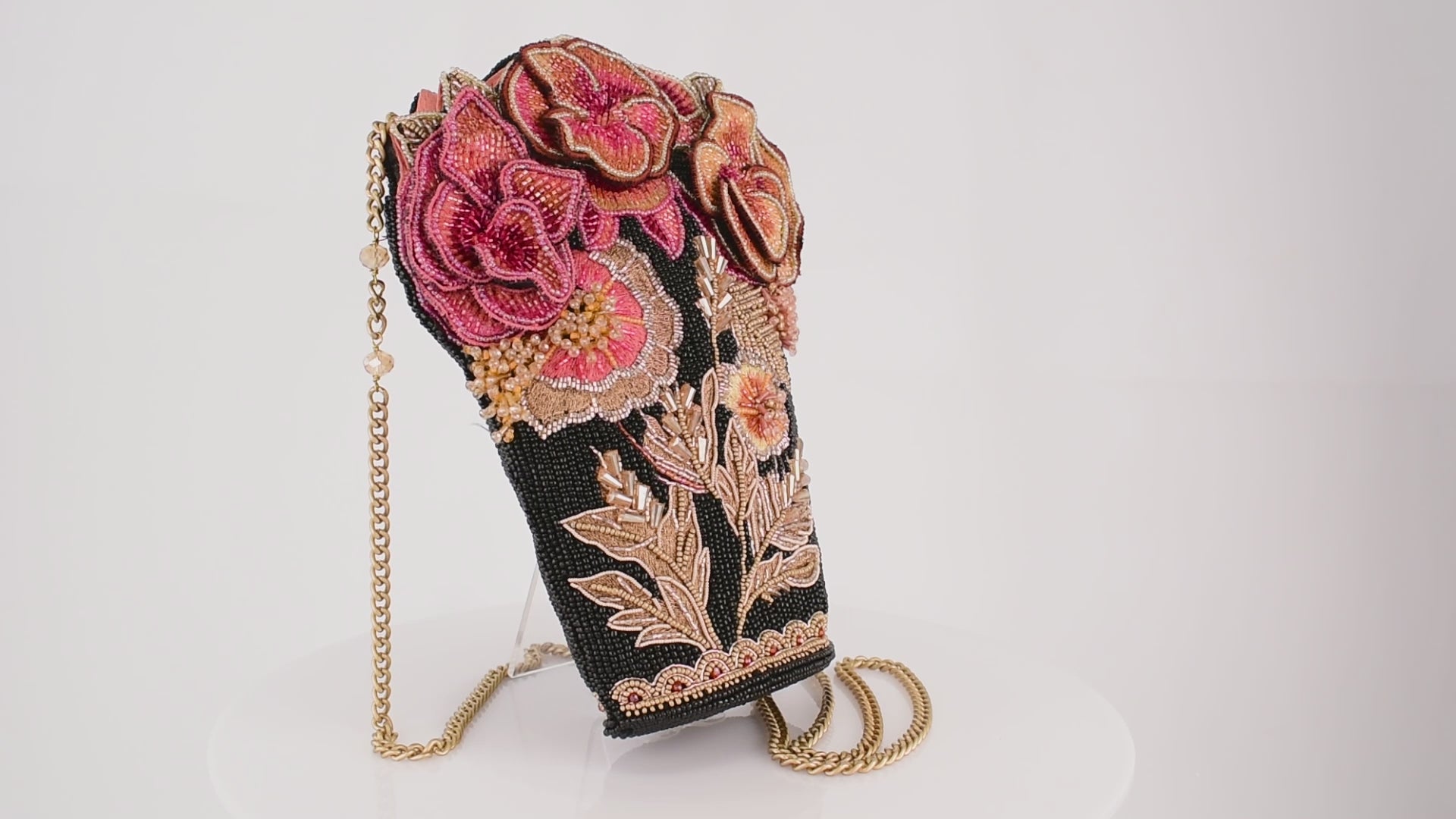 Amber Elegance Floral Bouquet Beaded Crossbody Handbag