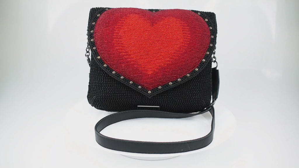 Mary Frances Big Heart Beaded Crossbody Handbag