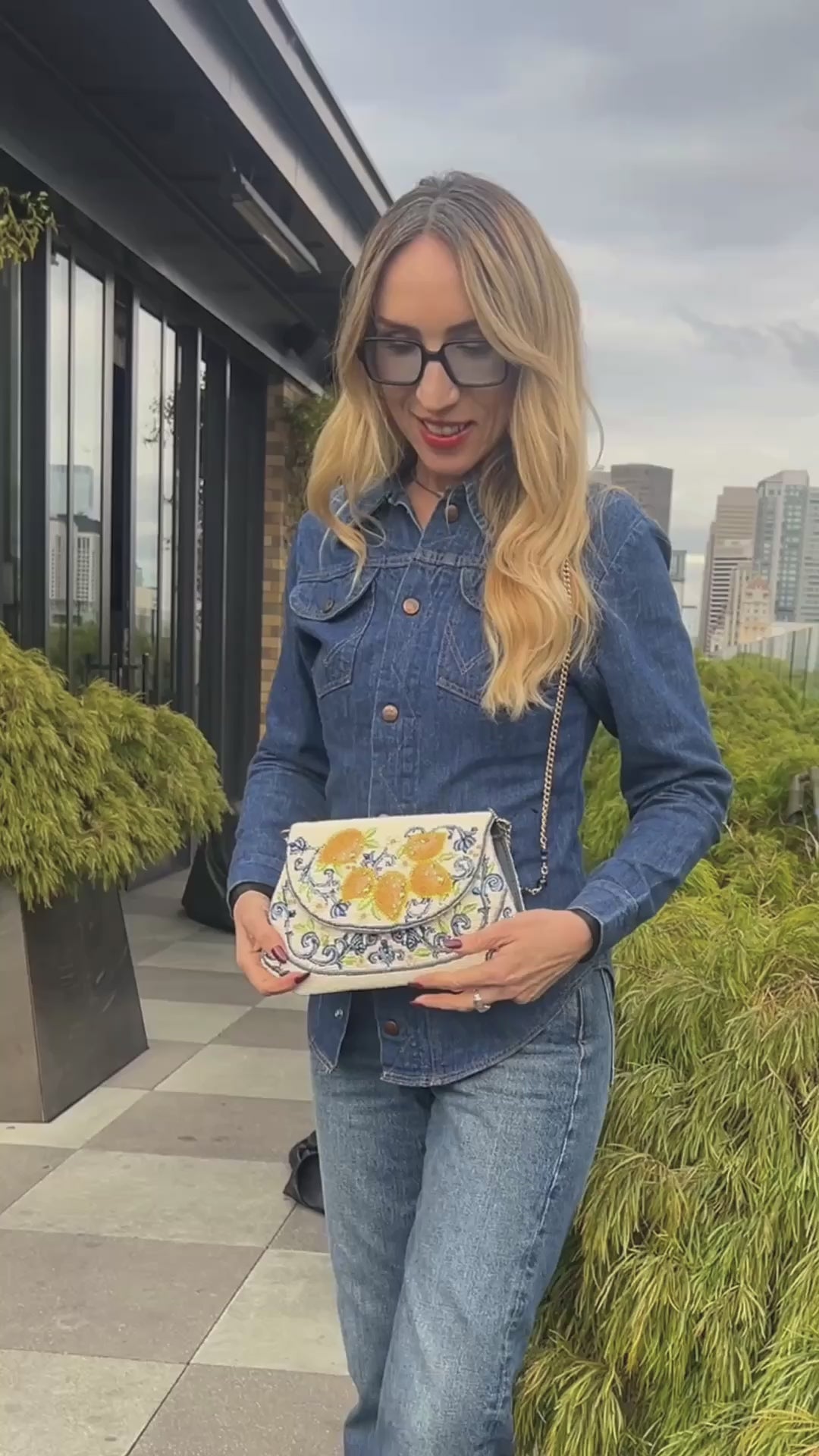 Capri Lemons Beaded Crossbody Clutch Handbag Purse - Mary Frances