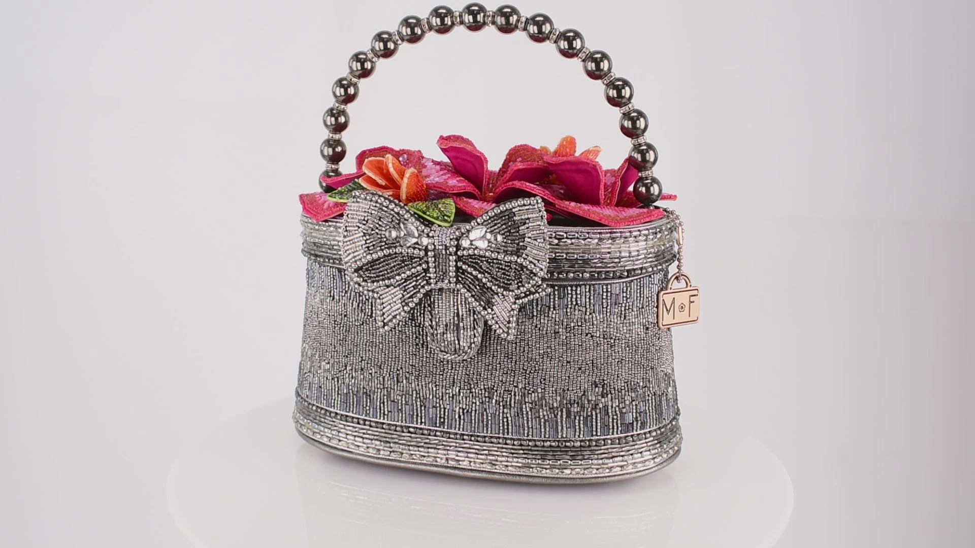 Rose Royal 3D Floral Shimmer Base Beaded Top Handle Handbag