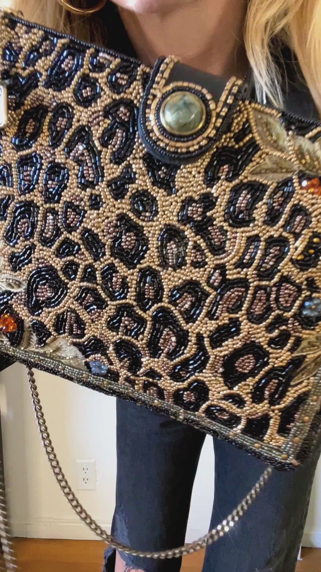 Untamed Beaded Animal Print Crossbody Handbag - Mary Frances