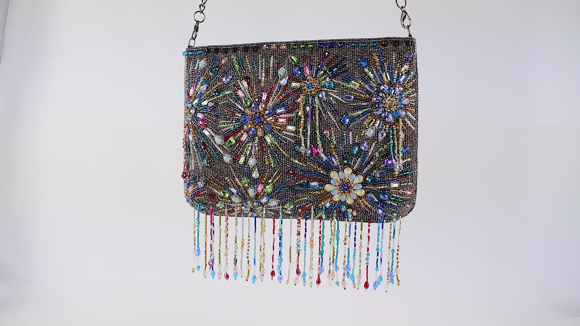 Dazzler beaded crossbody handbag video showing all sides