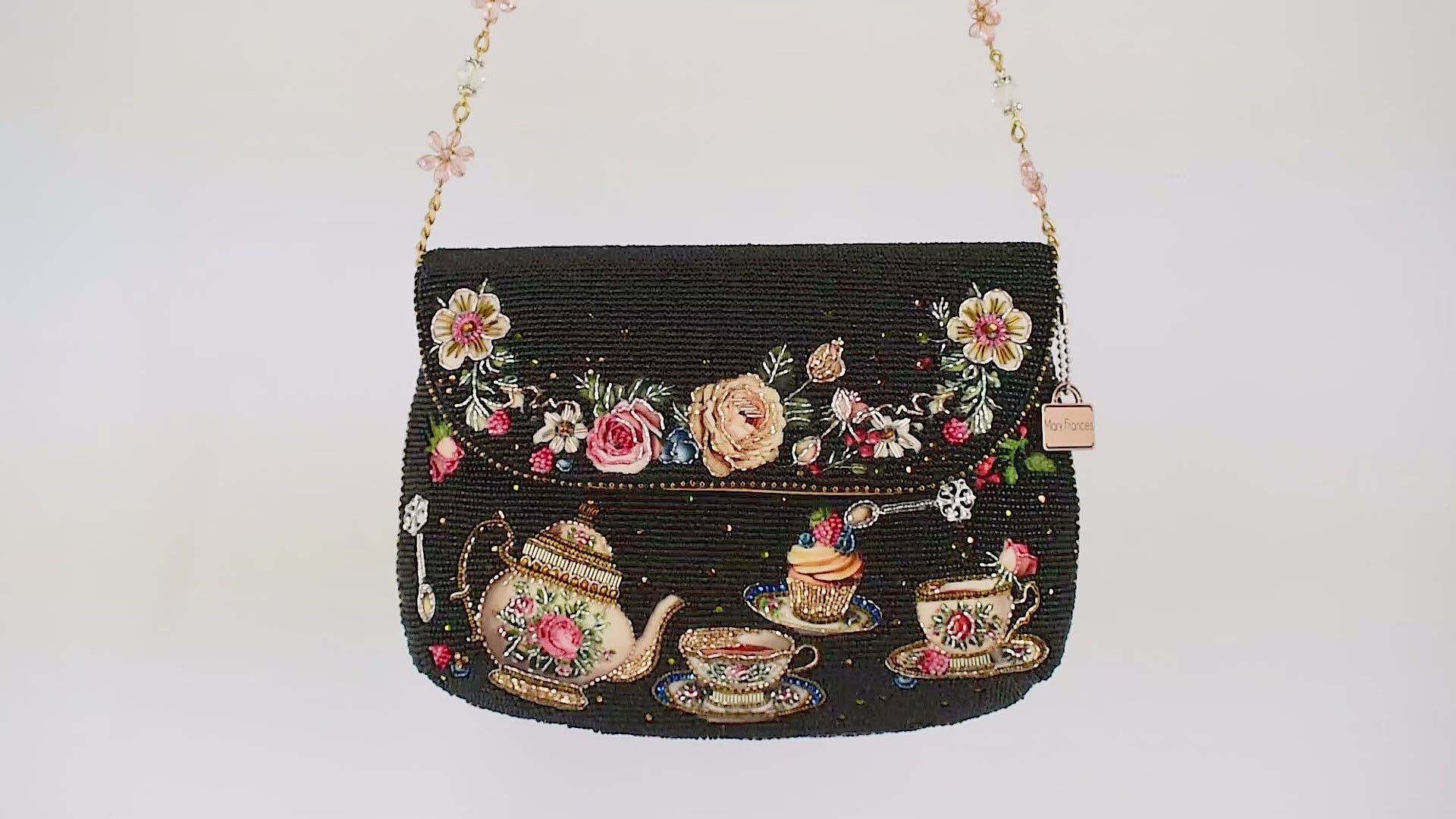 Mary Frances メリーフランシス ビーズ刺繍ショルダー バッグ ポーチ Keepsake Beaded Sparrows, Flowers & Heart Locket Crossbody