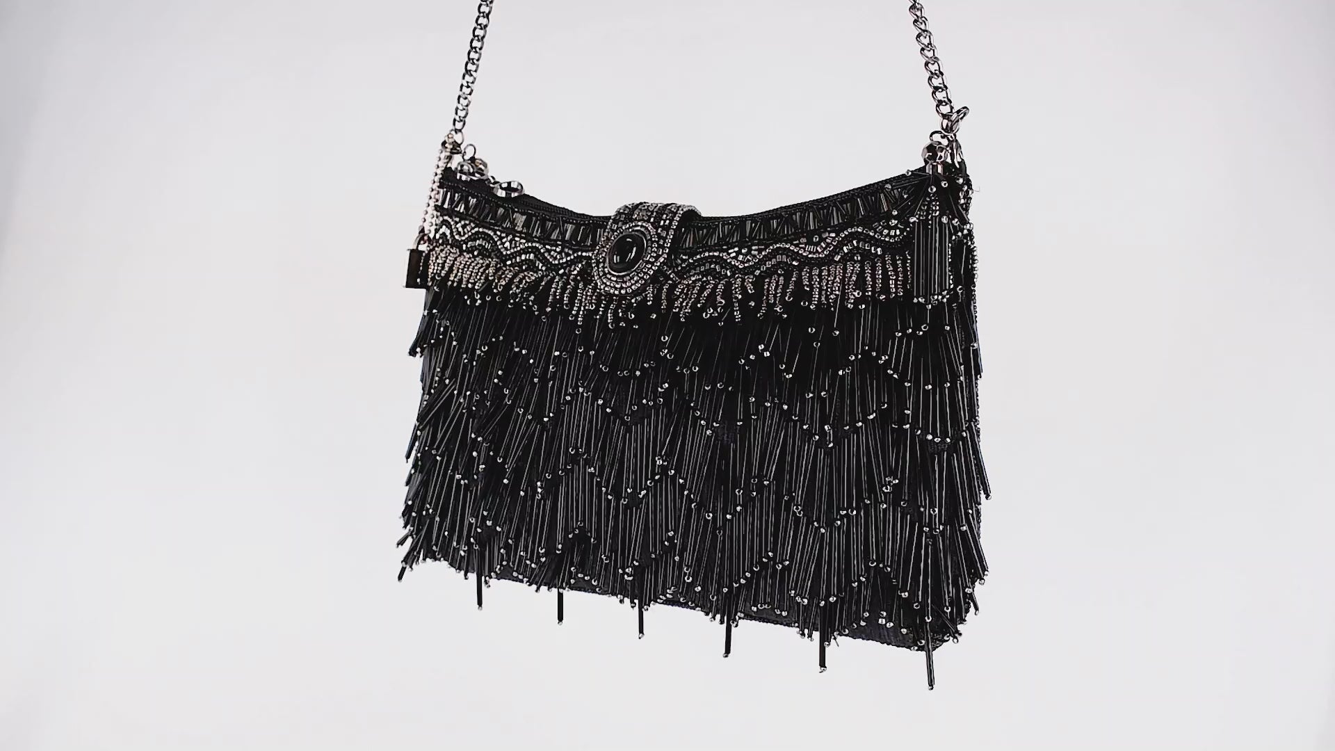 Shimmy, Black Beaded Western Fringe Crossbody Handbag Purse Shimmy, Black Beaded Western Fringe Crossbody Handbag Purse