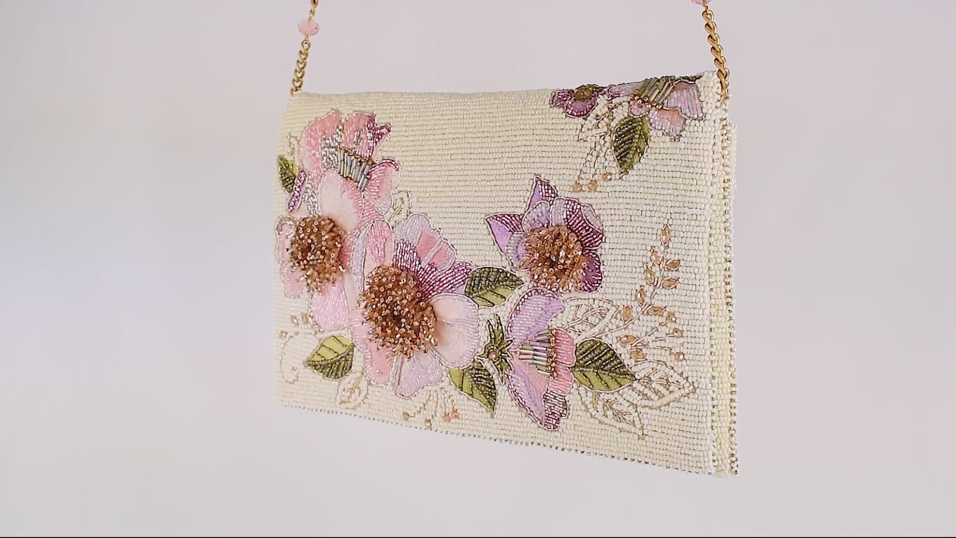 Blushing Blossoms Beaded Floral Bridal Crossbody Clutch