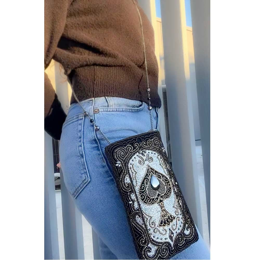 Silver Spade Beaded Crossbody Phone Bag