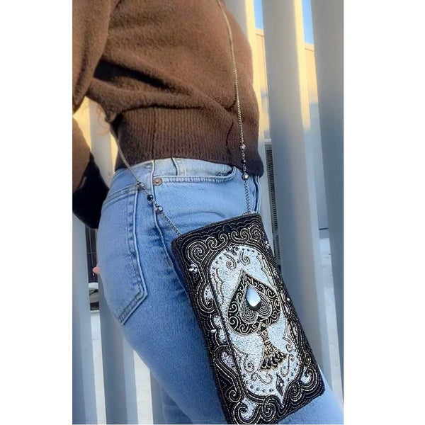 Silver Spade Beaded Crossbody Phone Bag