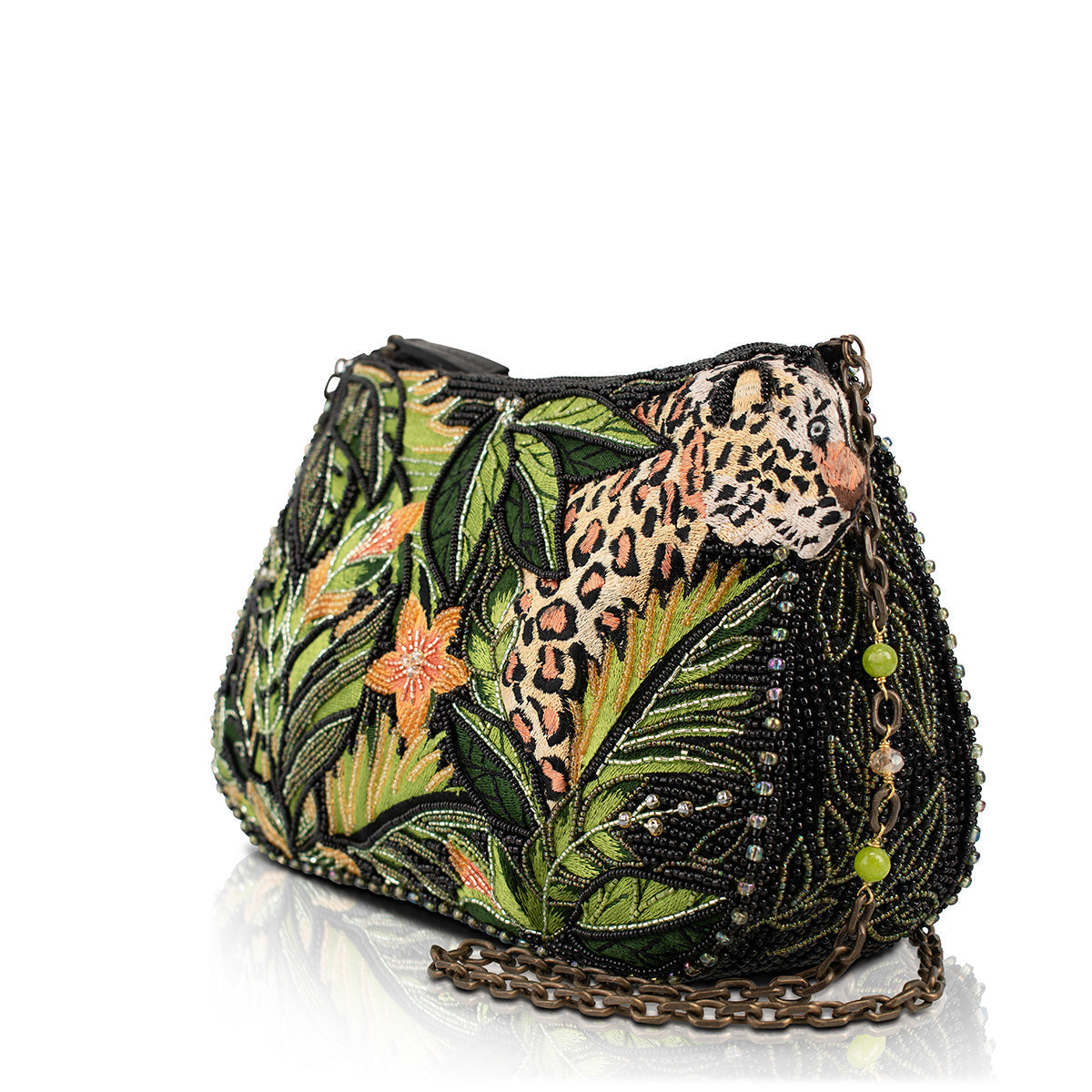 MARY FRANCES パーティーバック リゾート エスニック Spon On Beaded Leopard and Jungle Crossbody Handbag