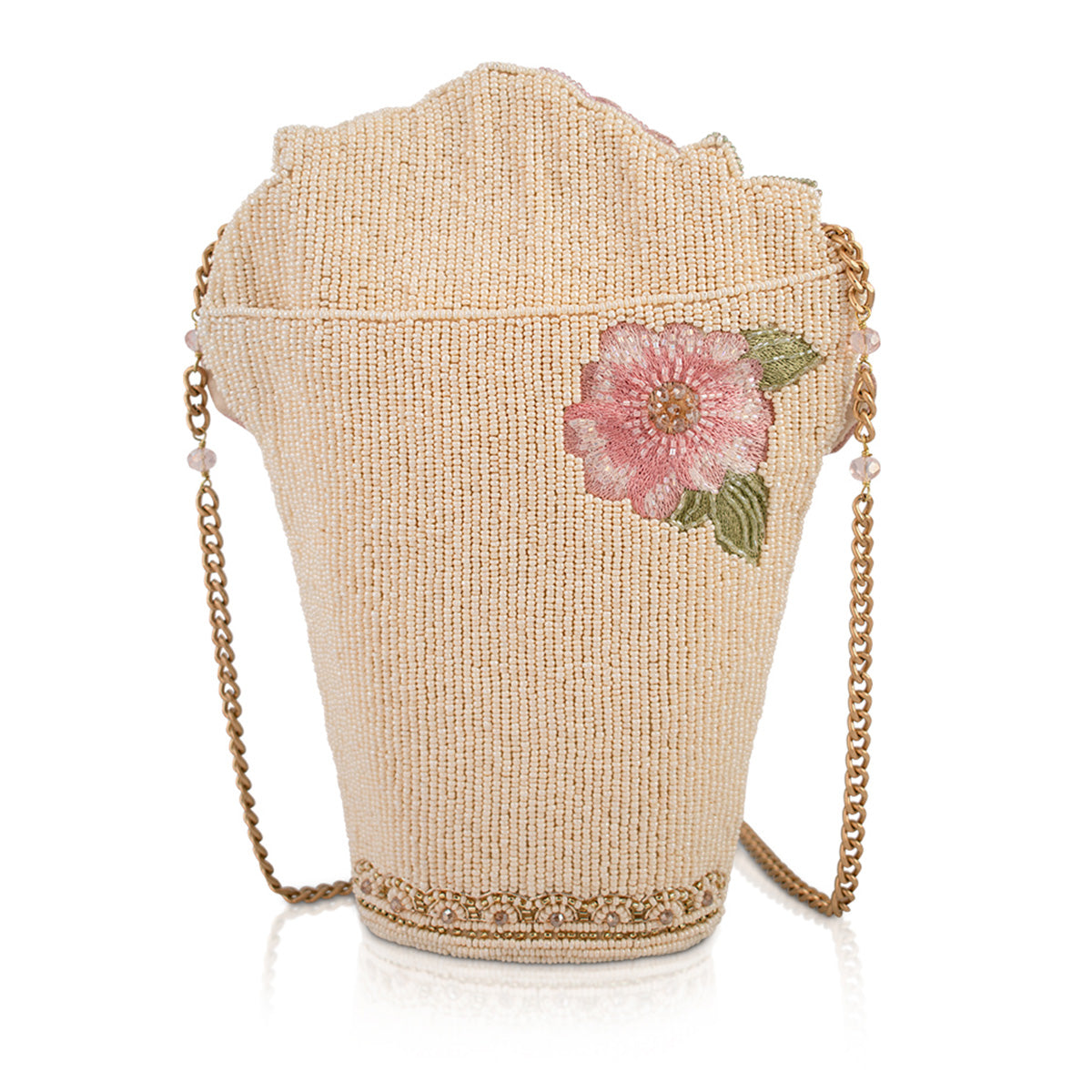 Sweet Pink Floral Bouquet Beaded Crossbody Handbag