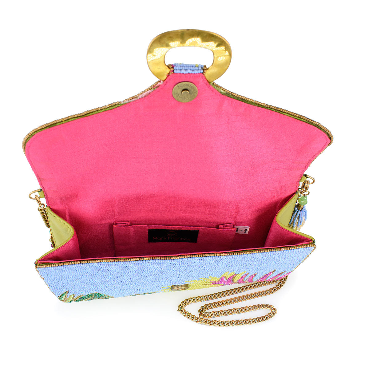Tropics Beaded Colorful Leaves Crossbody Clutch Handbag Purse