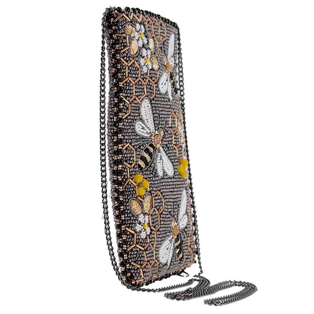 Bee Awesome Beaded Honeybees Crossbody Phone Bag