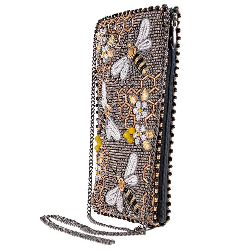 Bee Awesome Beaded Honeybees Crossbody Phone Bag