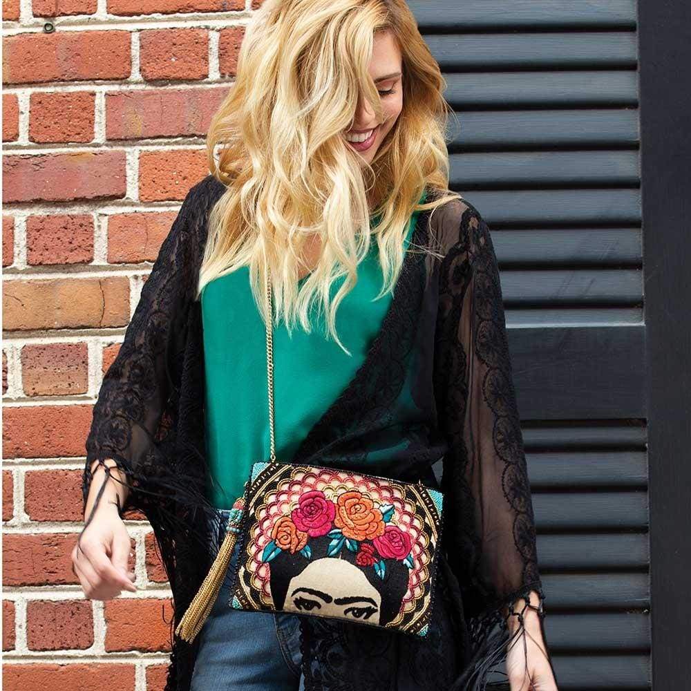 Large Beige Crossbody Bag-Handmade Crochet Bag with Frida Crystal Appliqué.  – NERYCO