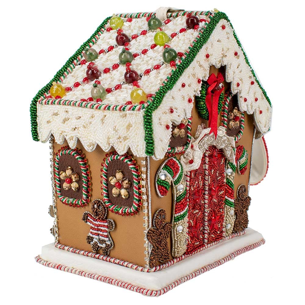 Gingerbread House Beaded Top Handle Bag Purse side view
