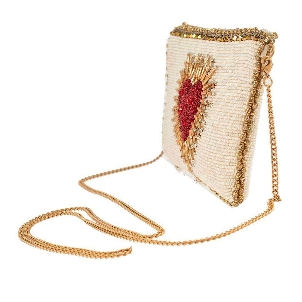 Heart Burst Beaded Crossbody Phone Bag