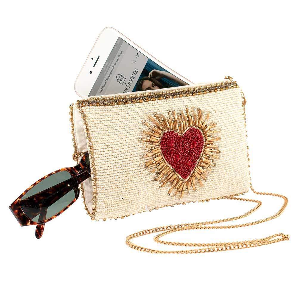 Heart Burst Beaded Crossbody Phone Bag