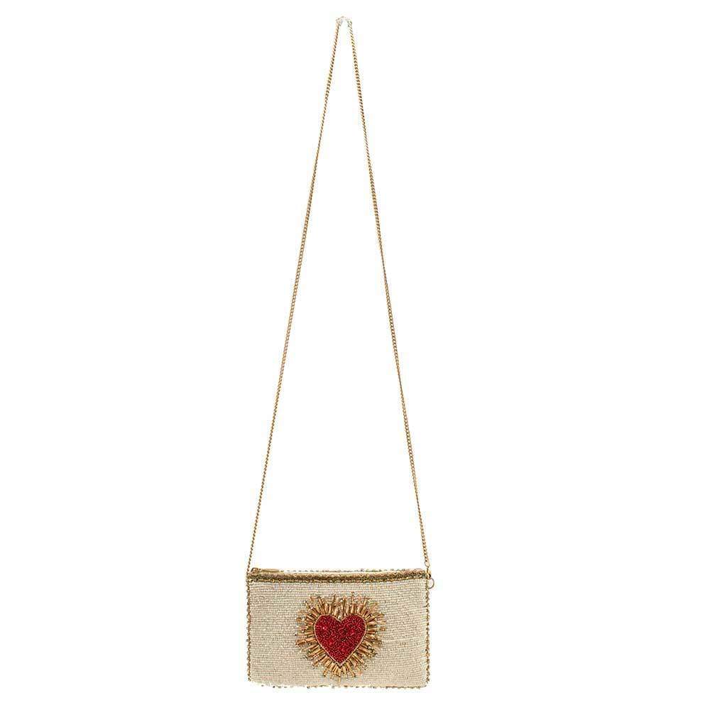 Heart Burst Beaded Crossbody Phone Bag