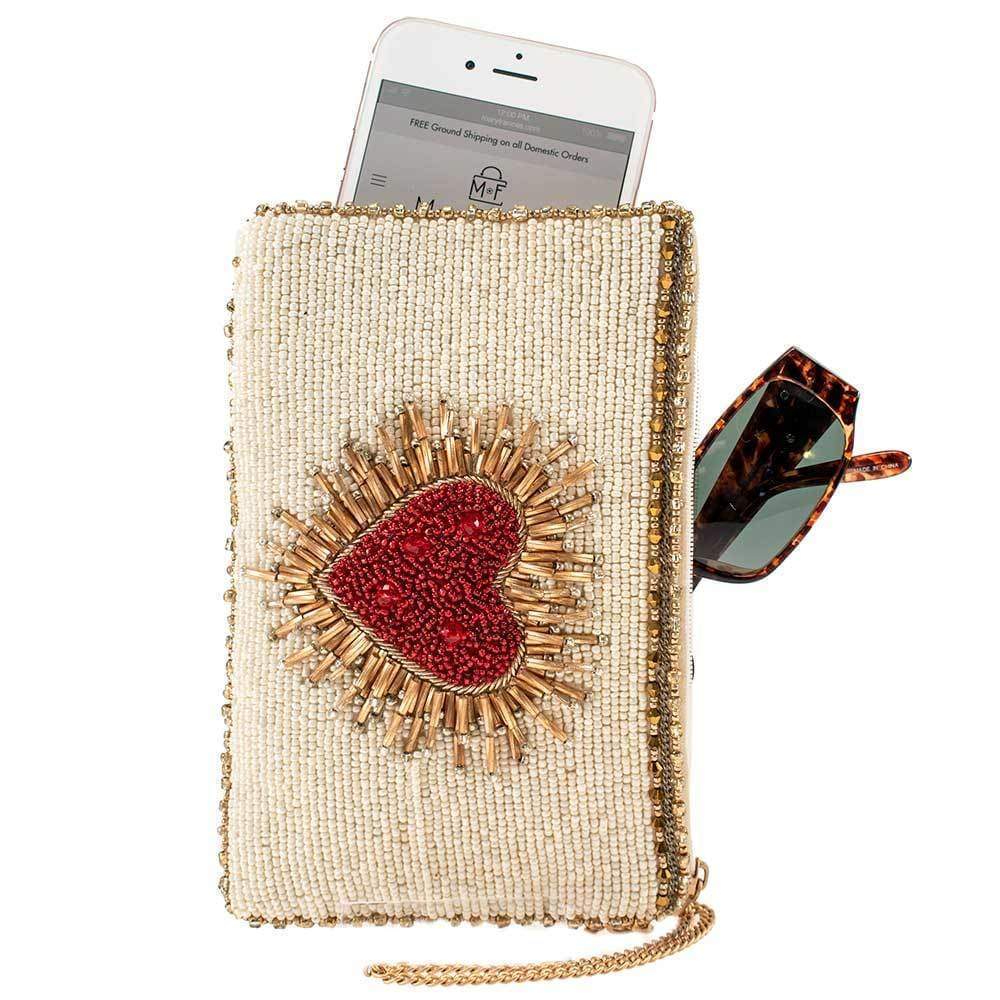 Heart Burst Beaded Crossbody Phone Bag