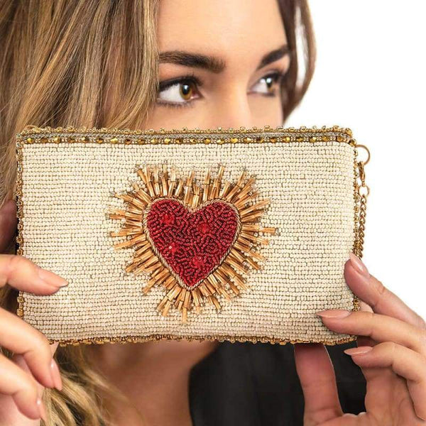 Heart Burst Beaded Crossbody Phone Bag