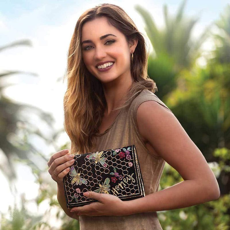 Honey Bee Beaded Crossbody Clutch Handbag