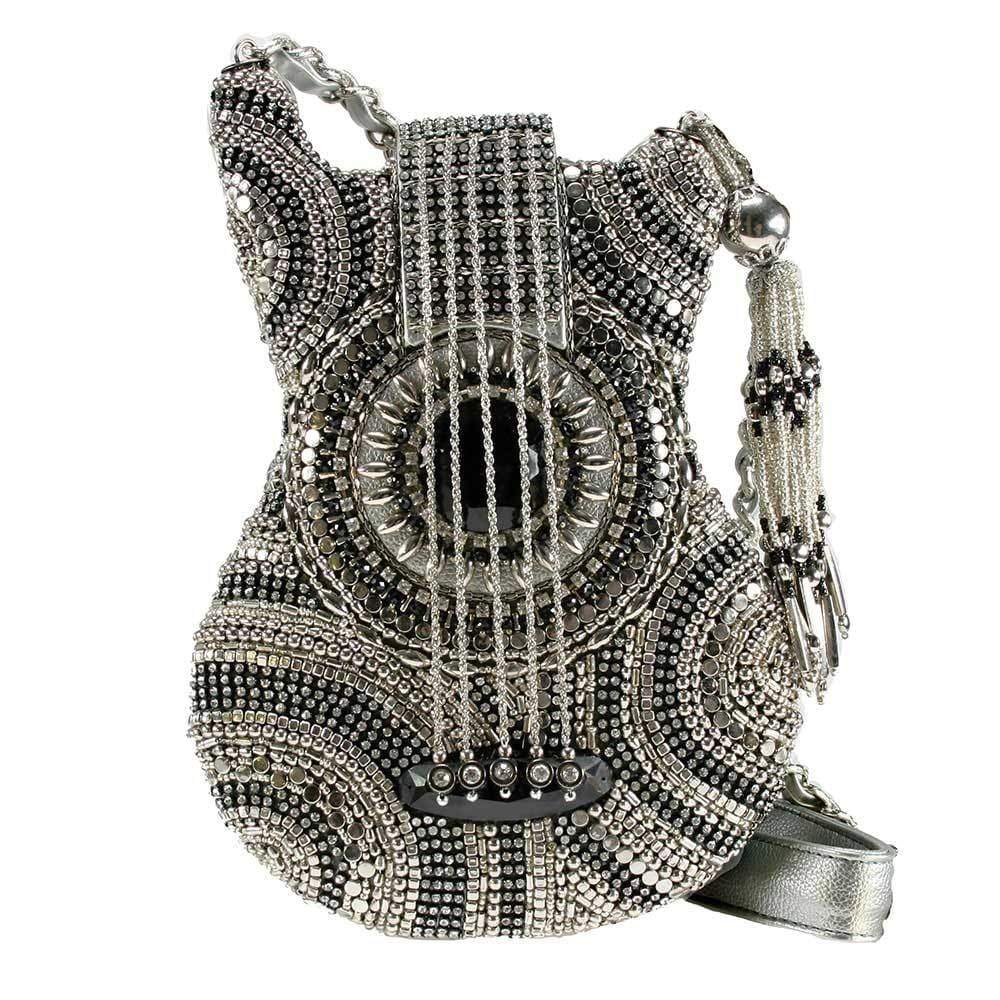 On Tour Beaded Silver Crossbody Guitar Handbag