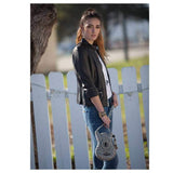 On Tour Beaded Silver Crossbody Guitar Handbag