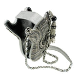On Tour Beaded Silver Crossbody Guitar Handbag