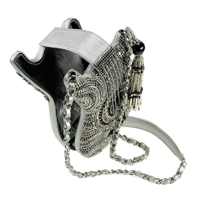 On Tour Beaded Silver Crossbody Guitar Handbag