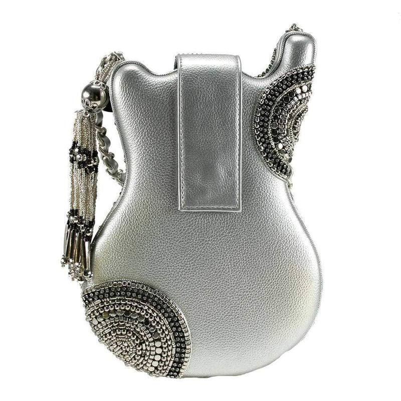 On Tour Beaded Silver Crossbody Guitar Handbag