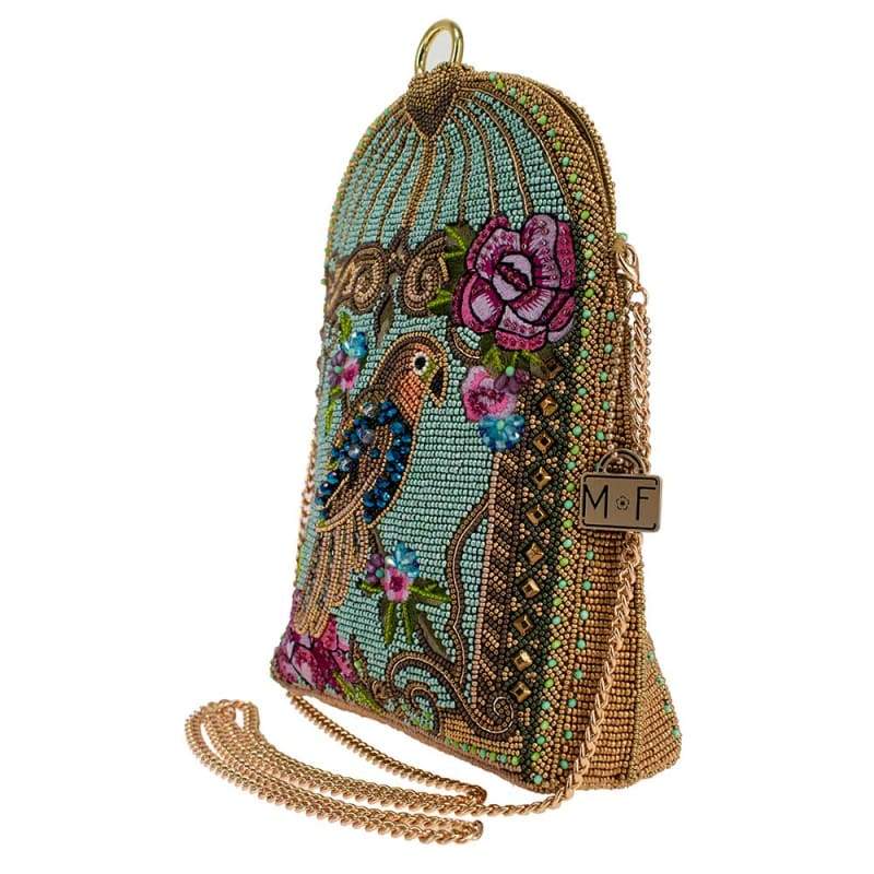 MARY FRANCES パーティーバック リゾート エスニック ゴージャス！ Mary Frances Green & Gold Beaded Satin Patchwork Satchel With