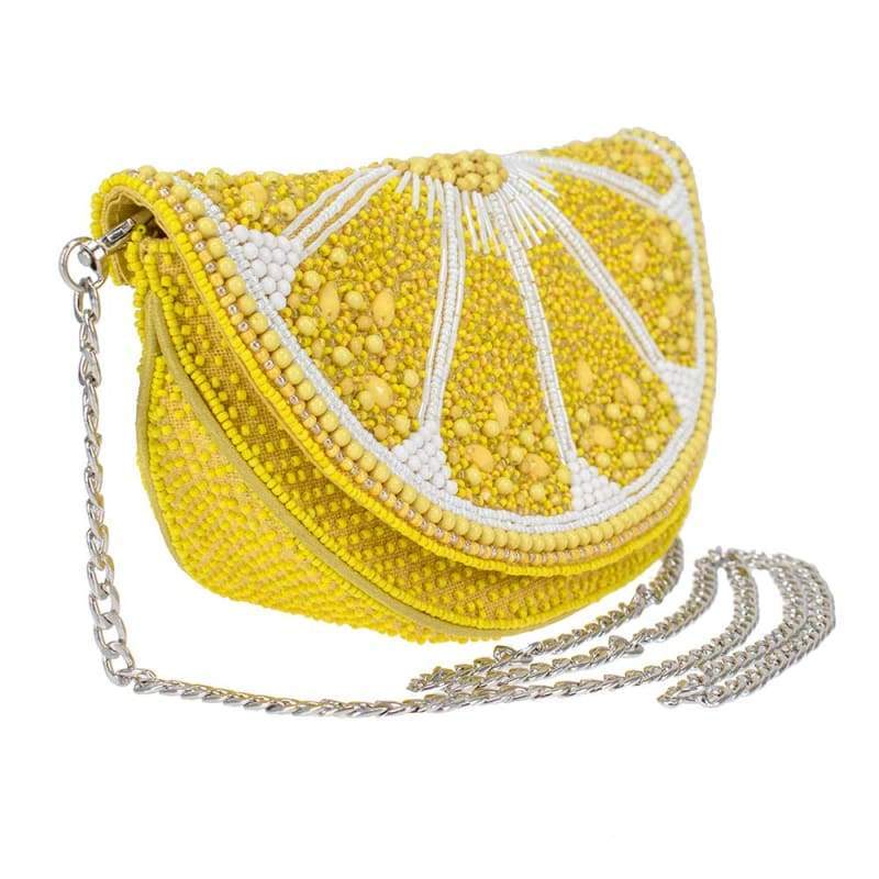 Mary Frances Beaded Tart Lemon Embellished Yellow Handbag Fruit Bag Wh
