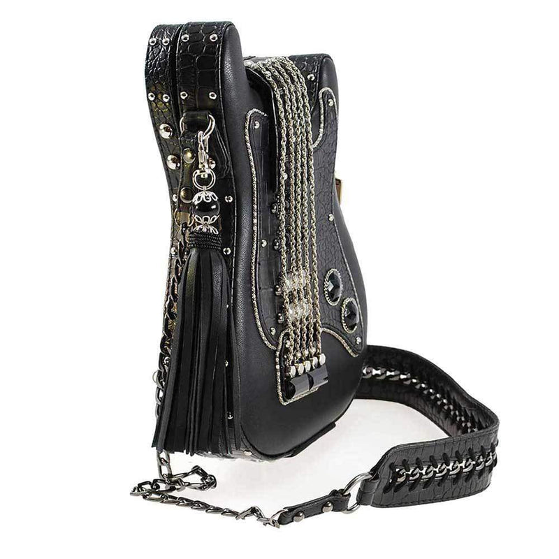 designer crossbody bag with guitar strap