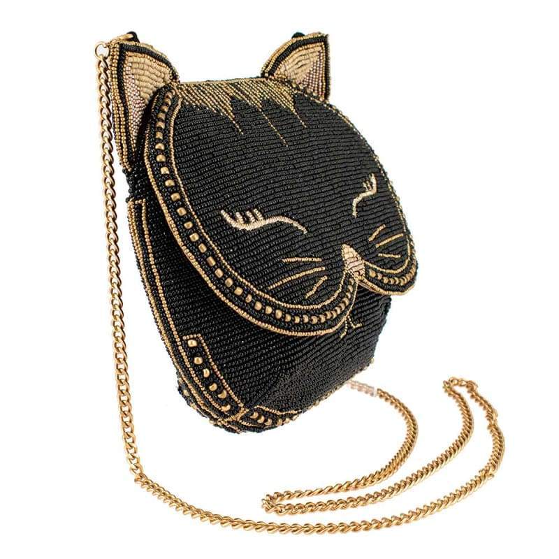 Whiskers Beaded Cat Crossbody Handbag